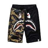 Athletic Pants Shark Pattern Hip hop Camouflage Stitching Shorts Men Drawstring Sports Shorts