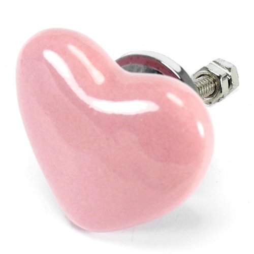 Pink Ceramic Heart Cabinet Knobs, Drawer Pulls & Handles Set/8pc ~ C08 Heart Shape Ceramic Knobs for Cabinets, Children’s Dresser, Kitchen Cabinets and Cupboards with Chrome Hardware