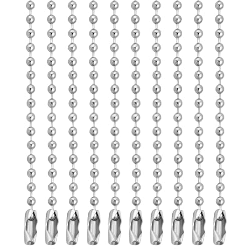 Lemonkey 10Pcs Ball Beads Chain Bulk,Silver Keychain Rings Metal 4 Inch Dog Tag Metal Small Chain with Connectors for Hanging Decoration