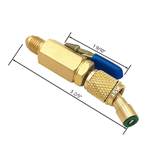 Air Jade Adapter 1/4’’SAE male and female with compact Ball valve for Refrigerant R410A R134A R22. 45 degrees, Shut-off Valve, connecting to Hose for air conditioner Charging and Recovery(3Pack)