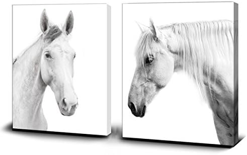 Canvas Wall Art White Horse Animals Large Picture Print Stretched and Framed Giclee Printing for Wall Decor