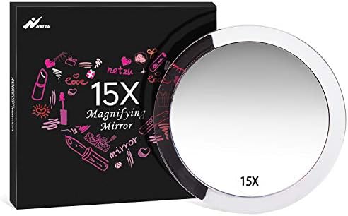 15X Magnifying Mirror, Netzu Magnification Makeup Mirror with 3 Suction Cups for Easy Mounting for Precise Makeup Application, Tweezing, Blackhead/Blemish Removal, with Portable Waterproof Bag
