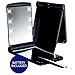 Deluxe LED Compact Makeup Mirror Black True Mirror and 5x Magnification Includes Battery and Tweezers, Perfect Cosmetic Mirror for Travel and Purses. Handheld Mirror Folds Back for Vanity Style