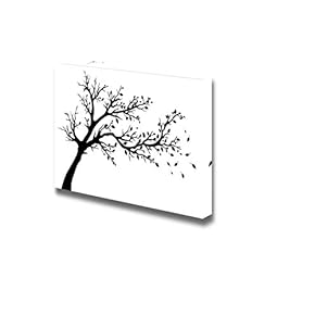 Canvas Prints Wall Art - Tree Silhouette Artistic Tree with Branch and Leaves in Black and White | Modern Wall Decor/Home Art Stretched Gallery Canvas Wrap Giclee Print & Ready to Hang - 12" x 18"