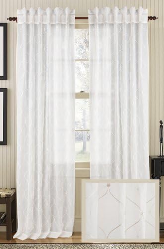 Parliament Collection Star Stitch 100-Percent Cotton Organdy Drape, 54 by 96-Inch, Ivory
