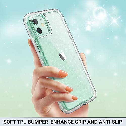 ULAK iPhone 11 Case, Clear Glitter Protective Heavy Duty Shockproof Rugged Protection Case Soft TPU Bumper Phone Cover Designed for Apple iPhone 11 6.1 inch (2019), Clear Glitter