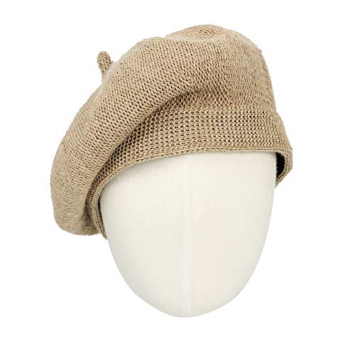 WITHMOONS Beret Hat Breathable Mesh Summer Straw French Berets KRF1165 (Brown)