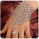 Missgrace Boho Layered Tassel Luxurious Rhinestones Finger Bracelet with Rings Slave Vintage Sparkling Finger Chain Bracelet Summer Ring Rhinestones Wedding Bracelet Hand Chain Jewelry for Women