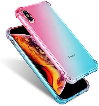 Airror Phone Case Compatible with iPhone X iPhone Xs, Clear Multi-Color Gradients Slim Case, Impact Resistant Protective Flexible Soft TPU Cover [ Support Wireless Charging ] - Light Blue & Pink 181