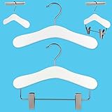 Hangerworld Set of 30 Kid's White Wooden Top & Pants Clip Closet Coat Hangers - For Baby & Toddler Clothes 10 inches (25cm)