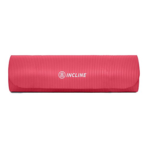 Incline Fit Extra Thick Exercise Mat w/Carrying Strap - Non Slip & Comfortable Workout Mat for Yoga, Pilates, Stretching, Meditation, Floor & Fitness Exercises, Dragon Fruit