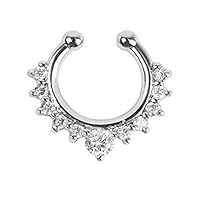 NuoNuo Fake Septum Crystal Clicker Nose Ring Piercing Faux Body Jewelry Hoop for Women Septum Clip Non