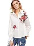 Milumia Women's Flower Embroidered Ruffle Long Sleeve Blouse Small White