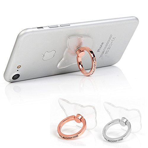 Mavis's Diary 2 Pcs Ring Stand Holder Transparent Cat Universal 360 Degree Rotating Phone Metal Buckle Tablet Finger Grip Kickstand for All Phones Tablets - Sliver & Rose Gold - Thumbnail 7