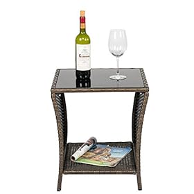 Kinsuite Wicker Coffee Table Patio PE Rattan Side Table with Glass Top Outdoor Garden with Storage Shelf 41UkEVixJfL