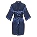 Women's Satin Kimono Robe for Bridesmaid and Bride Wedding Getting Ready Kimono with Rhinestones Dressing Gown, Navy M