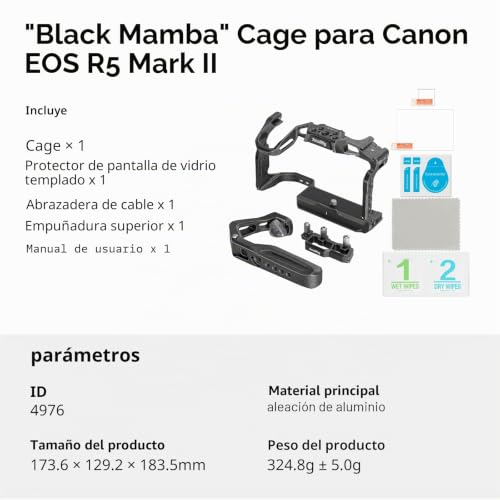 SMALLRIG Black Mamba Camera Cage Kit for Canon for EOS R5 Mark II with Top Handle and Dedicated Cable Clamp, Aluminum Alloy Camera Mount - 4976
