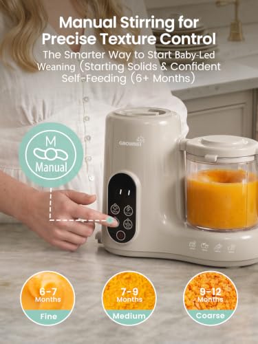 Grownsy Baby Food Maker with Stainless Steel Steam Basket – Baby Food Processor, Puree, Steamer & Blender for Homemade Baby Food, Ideal for Starting Solids, BLW & Babies 6+ Months – Creamy Taupe