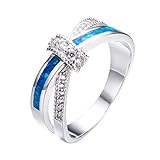 Bamos Jewelry Blue Opal Best Friend Valentine's Day Gift White Gold X Cross Womens Ring Size 6
