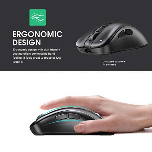 inphic Souris sans Fil, Silencieuse et Rechargeable USB 2.4G Souris d\'ordinateur 6 Boutons avec Récepteur USB Nano, 1600 DPI Réglable pour PC Ordinateur Portable Mac Windows MacBook Office, Noir