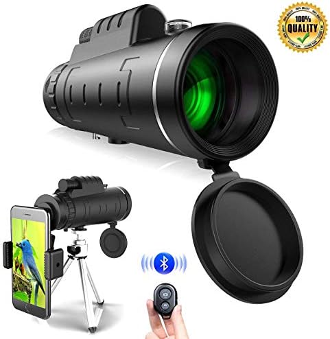 Monocular Telescopes, NICPAY 40x60 BAK4 Prism Waterproof Spotting Monocular Scopes, Low Night Vision for Outdoor Bird Watching Hunting Camping Hiking，with Tripod and Phone Clip Adapter (Black)