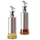 W·Z 11oz Olive Oil Dispenser, Stainless Steel Protecting 320ml Drip-Free Vinegar and Soy Sauce bottle Set of 2 for Kitchen (KA10010)