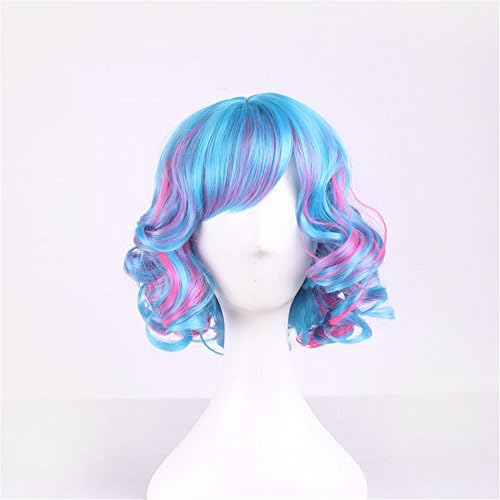 Women's Lolita Blue to Pink Ombre Gradient Short Curly Hair anime Cosplay Wig