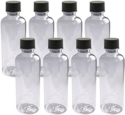 8 pack Clear Empty 8 oz plastic bottles with Black Ribbed Cap BULK Set - FOOD GRADE and BPA-free