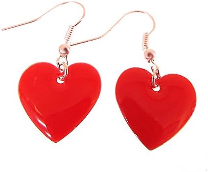 Red Heart Dangle Earrings with Silver Toned Ear Wires for Valentine's Day