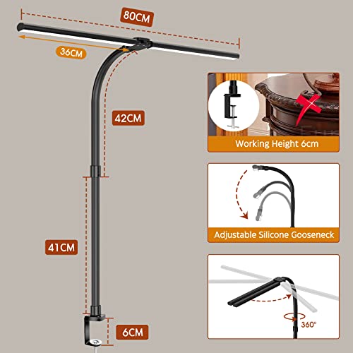 XIAOKOA LED Desk Lamp Double Head - Architect Desk Lamps Office 24W Brightest 5Color Modes and 5 Dimmable Eye Protection Lamp
