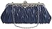 PULAMA Elegant Envelope Clutch Satin Purse Wallet with Vintage Decoration Dark Navy