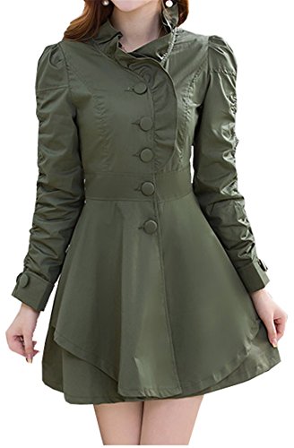 Allonly Women's Slim Fit Single Breasted Long Sleeve Stand Collar Long Coat Windbreaker
