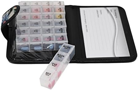 7-Day Weekly AM/PM Snap Pill Organizer Holder Box Tapestry Travel Case 4 Daily Doses Dispenser Day Night
