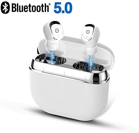 【Bluetooth 5.0】 Wireless Headphones IP67 Waterproof and 2200mAh Charging Box Bluetooth Headphones,with Mic Noise Cancelling Sport Wireless Earbuds and HiFi Stereo Sound for iPhone and Android (White)