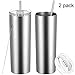 Maxdot 2 Pack Stainless Steel Skinny Tumbler, Double-Insulated Water Tumbler Cup With Lid and Straw, Outdoor Unbreakable Travel Slim Bottle for Hot Cold Drinks with Cleaning Brush (Silver, 20 OZ)