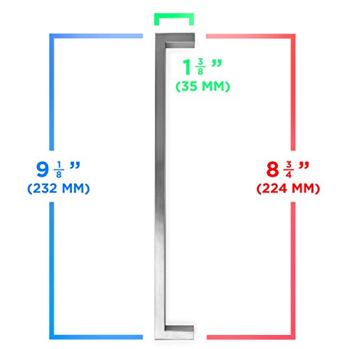 Cauldham Solid Stainless Steel Cabinet Hardware Square Handle Pull Brushed Satin Nickel 8-3/4" (224mm) Hole Centers