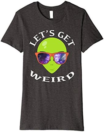 Womens Let's Get Weird Alien Galaxy Print Rave Festival Shirt Medium Dark Heather