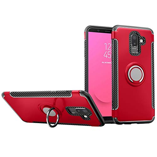 Galaxy J8 2018 Case DWaybox Hybrid Back Case Cover with 360 Degree Rotation Ring Holder for Samsung Galaxy J8 2018 6.0 Inch Compatible with Magnetic Car Mount Holder (Red)