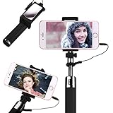 Obvie Mini Selfie Stick, Cell Phone Selfie Sticks Extendable Mini All in One Wire Selfie Stick for Cellphone(iPhone, Android) (Black)