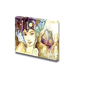 Canvas Prints Wall Art - Watercolor Illustration of a Portrait of a Girl in Summer. | Modern Wall Decor/Home Decoration Stretched Gallery Canvas Wrap Giclee Print. Ready to Hang - 12" x 18"