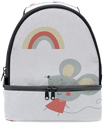 Mouse Head Little Cartoon Pattern Portable School Shoulder Tote Lunch Bag Handbag Kids Double Lunch Box Reusable Insulated Cooler for Women Student Travel Outdoor