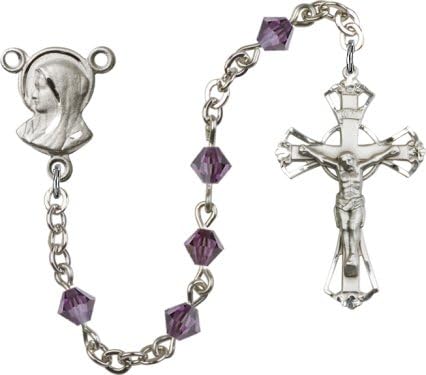 Madonna Amethsyt 5mm Swarovski Rundell Crystal Sterling Silver Rosary By Bliss Manufacturing