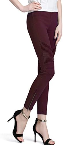 WEMELY Womens Slim Fit Comfy Stretchy Crumpled Cotton Bootcut Nine Points Pants Skinny Jeans (Medium, Wine Red)