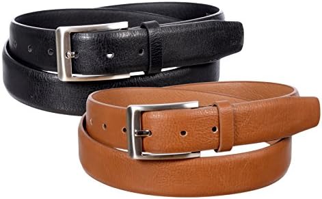 Landes Men's 2-Pack Classic and Modern Distressed PU Leather Belt with Buckle (Black/Tan, 40)