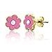 Flower Stud Earrings - Hand Painted Earrings Set Including Pink and Purple Flower Stud Earrings for Sensitive Ears 18k Gold Plated
