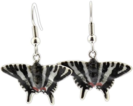 Little Critterz 1.25" Hand Painted Porcelain Zebra Swallowtail Butterfly Dangle Earrings on Fish Hook Backs