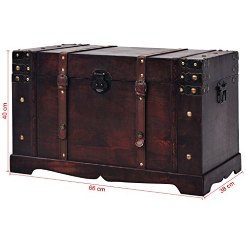 Wooden Storage Trunks, 25.98x14.96x15.75 inch Wood Made Pirate Treasure Chest Wooden Iron Lock Leather Chest with Latches Box for Antique-Style Storage Decorative Keepsak Chest