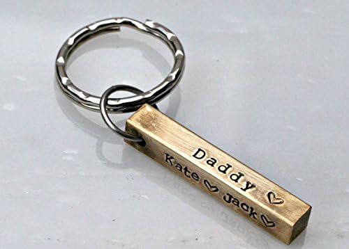 Personalized Four Sided Gold Bar Rustic Keychain - Hand Stamped Key Chain