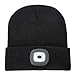 AONAN USB Rechargeable LED Beanie Cap, Lighting and Flashing Alarm Modes Ultra Bright 4 LED Hands Free Flashlight Unisex Winter Warmer Knit Cap Hat (Black)