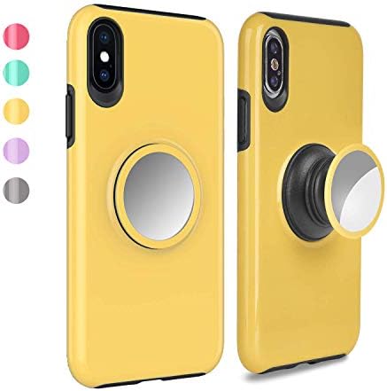 iPhone Xs Max Case Cover,Rebex Dual Layers Tough Heavy Shock Protective Expanding Phone Stand and Grip Built-in Iron for Magnetic Mount Rugged Duty Proteciton iPhone Xs Max (Yellow)